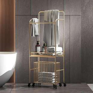 收纳架打孔脏衣篮厕所落地毛巾置物架免洗手间浴室推车浴缸卫生间