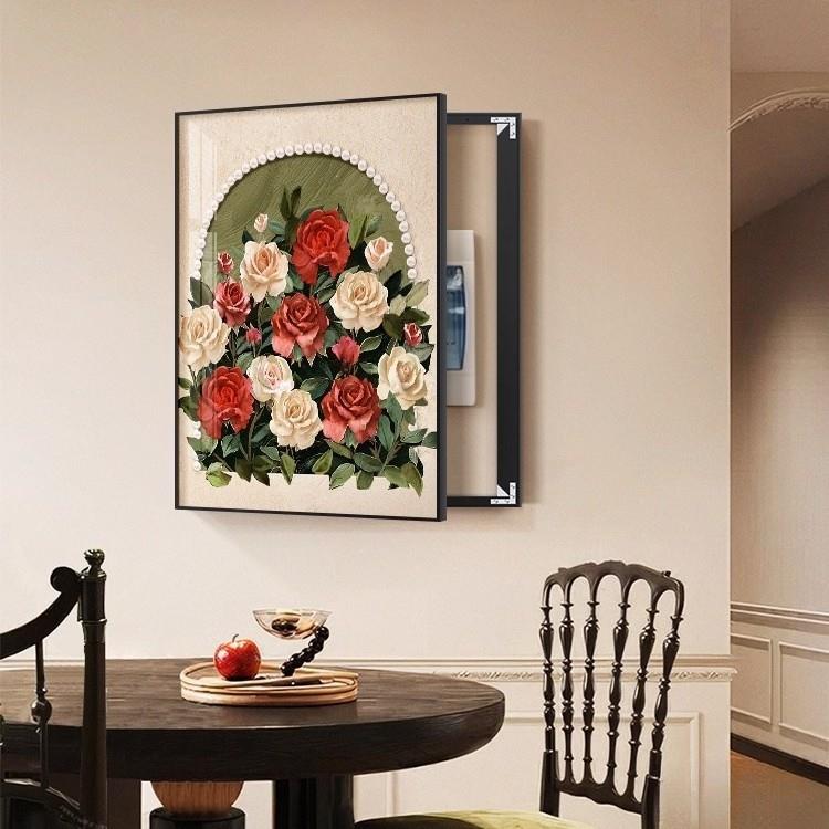 法式玫瑰花电表箱装饰画客厅餐厅强弱电箱遮挡壁画电闸开关盒挂画