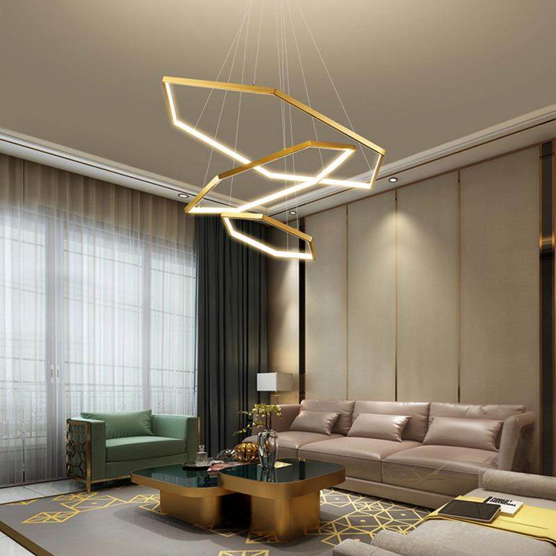 跨境现代铝材设计师意式极简样板六角吊灯几何造型约客厅餐厅吊灯