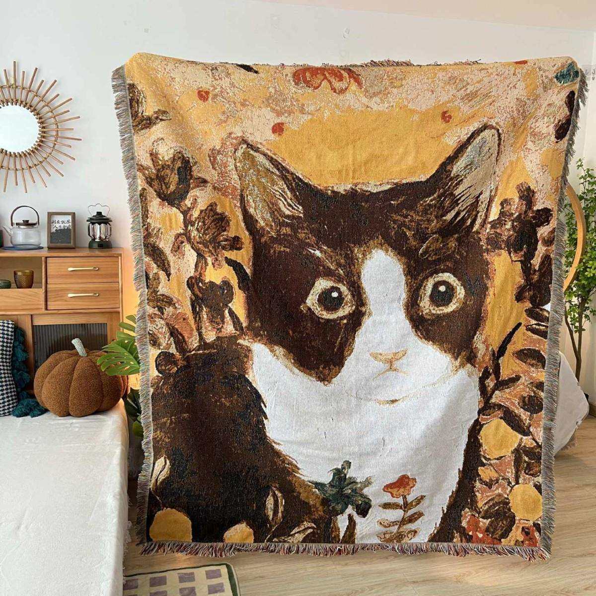 可爱小猫沙发毯卡通插画棉线毯子 装饰挂毯装饰画 多功能盖毯子,橡塑材料及制品,亚克力管/有机玻璃管,淘宝优惠券,粉丝福利购,淘宝优惠卷