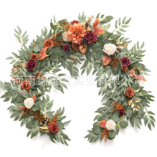 亚马逊热卖尤加利仿真花藤条花条花藤花环婚礼桌子装饰户外1.8m