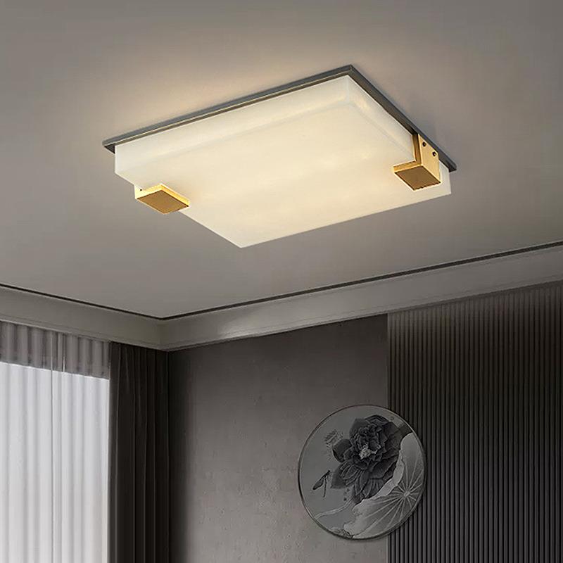 新中式卧室吸顶灯全铜超薄led云石灯简约餐厅卧室书房儿童房灯具