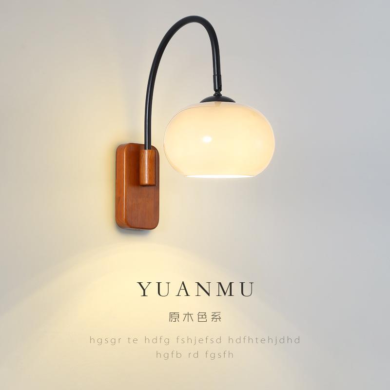 网红卧室床头壁灯2025新款创意复古法式北欧客厅玻璃中古墙壁灯具