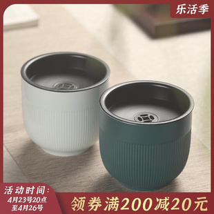 复古条纹茶渣桶缸禅意水洗茶具 高档家用带盖茶洗大号陶瓷建水日式