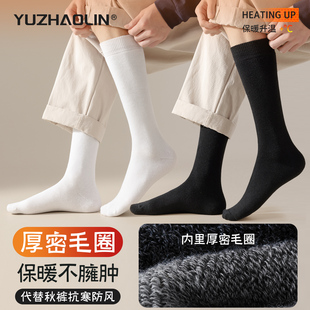 厚袜子男士 加绒加厚中筒袜抗寒保暖毛圈长筒长袜冬天 小腿袜秋冬季
