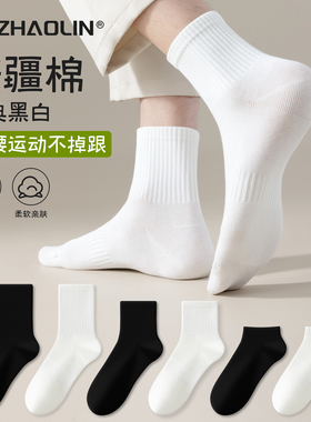 白色袜子男士新疆棉运动防臭吸汗中筒袜夏季纯色短筒袜春秋长筒袜