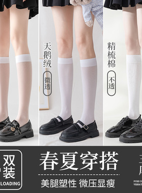 白色小腿袜子女夏季薄款jk中筒半腿袜黑丝袜长筒袜过膝瘦腿压力袜