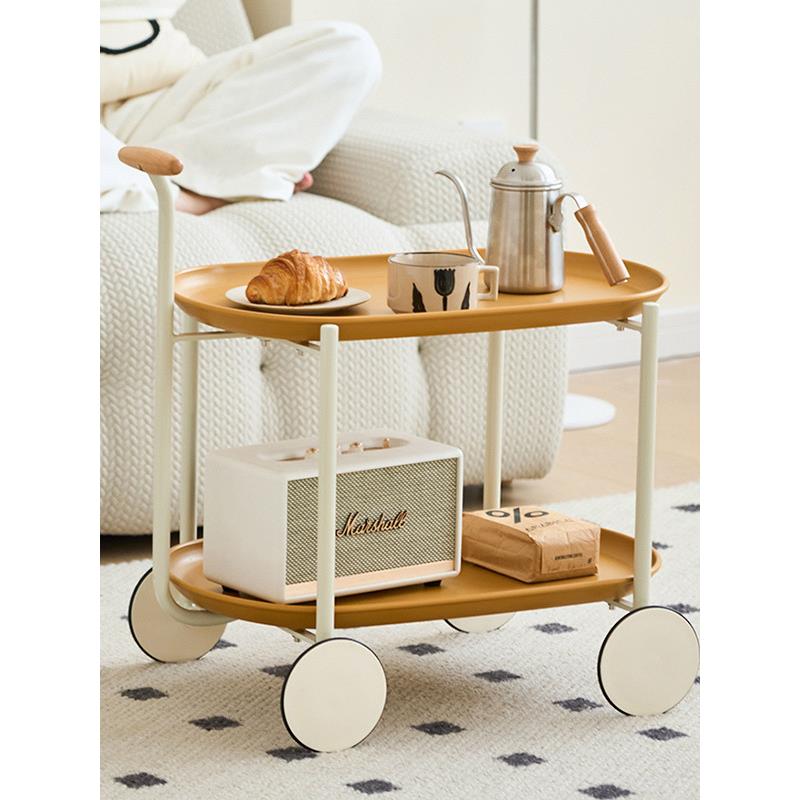 北欧INS风网红中古小推车可移动双层置物架客厅沙发边几收纳茶几