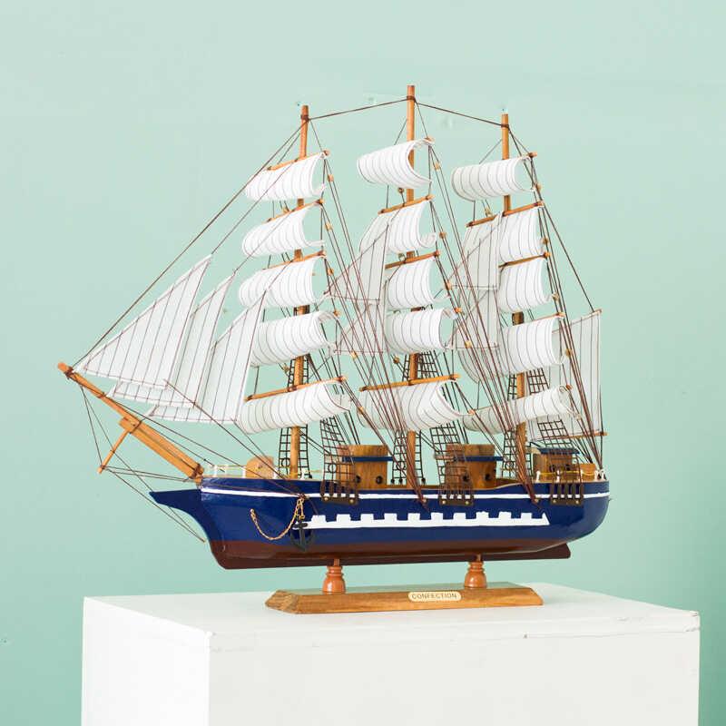 欧式发光带灯实木一帆风顺帆船模型摆件客厅入户办公室大堂工艺品