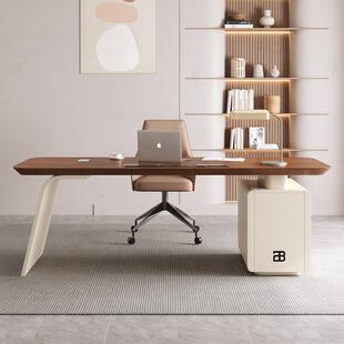 意式极简实木书桌轻奢现代高端办公桌家用书房设计师款电脑工作台
