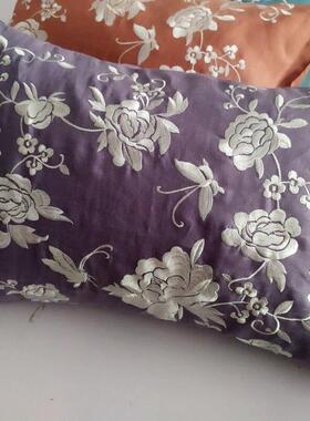 纯亚麻满工绣花腰枕抱枕35x50cm刺绣沙发套汽车