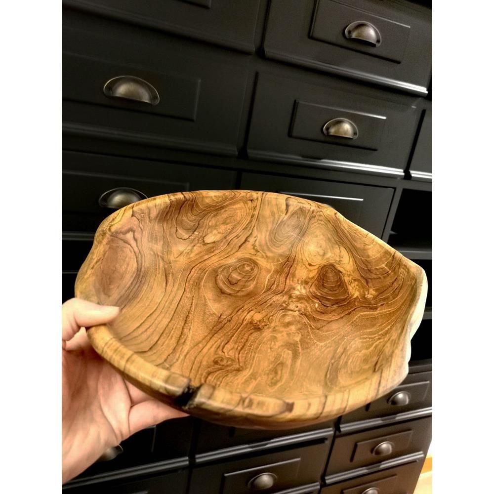 柚木水果盘实木果盘原木托盘侘寂风木头盘子木质木盘木盆复古餐具