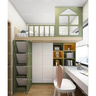 定制多功能实木单层高架床设计小户型上床下衣柜床儿童树屋城堡床