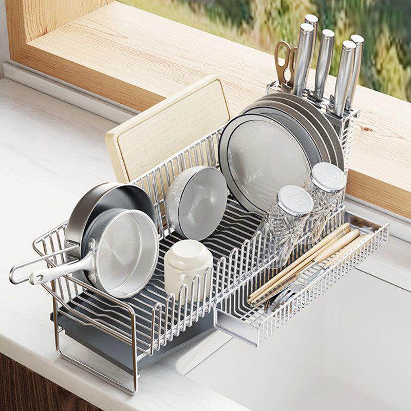 不锈钢沥水碗架水槽边放碗盘杯子餐具收纳层架免安装厨房台面置物