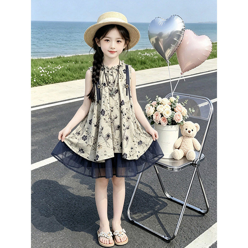 女童连衣裙夏季2026新款儿童休闲无袖花朵裙子夏装女孩洋气背心裙