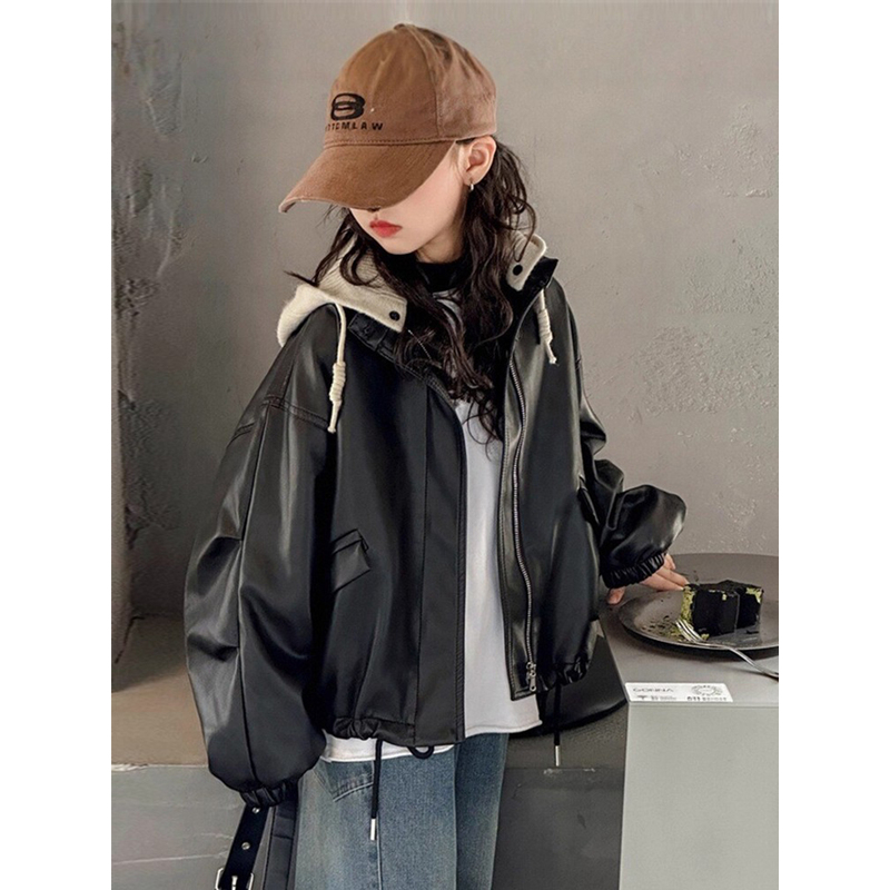 法国Uamtor女童皮衣外套秋装2025新款儿童洋气时髦机车服女皮夹克