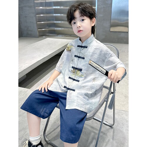 英国netx Kiss男童2025新款汉服古风套装夏季中式国风儿童表演服