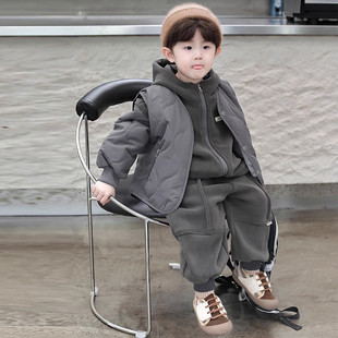 英国DHWA男童冬装套装儿童秋冬季二棉马甲卫衣宝宝加绒加厚三件套