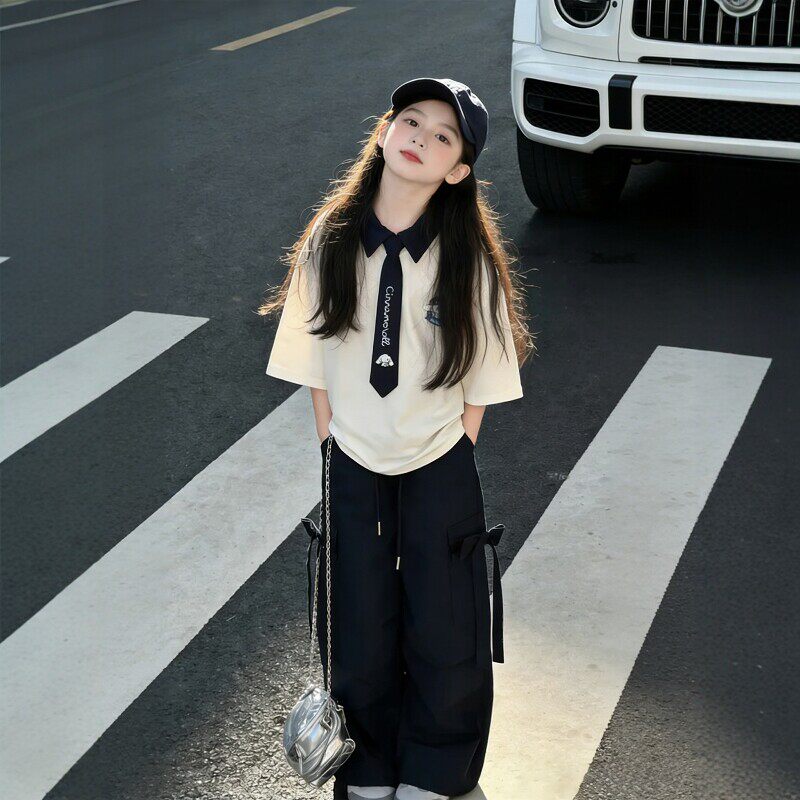 法国BADNUT女童夏季套装2026新款儿童学院风运动半袖上衣漂亮衣服