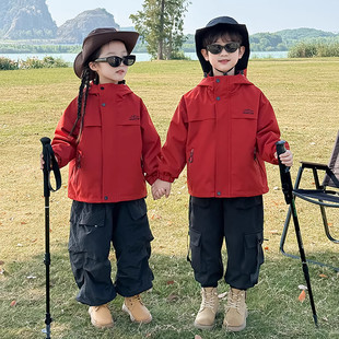 英国DHWA儿童三合一冲锋衣秋冬款红色夹棉外套加厚三防登山户外服