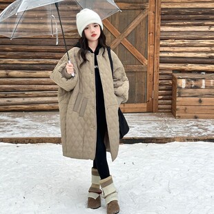 法国BADNUT女童棉服秋冬2026新款儿童加绒加厚棒球领长款二棉外套