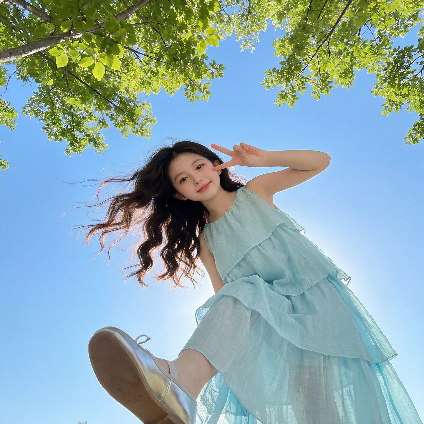 法国BADNUT女童独特漂亮裙子2026新款蓝色连衣裙夏季超好看吊带裙