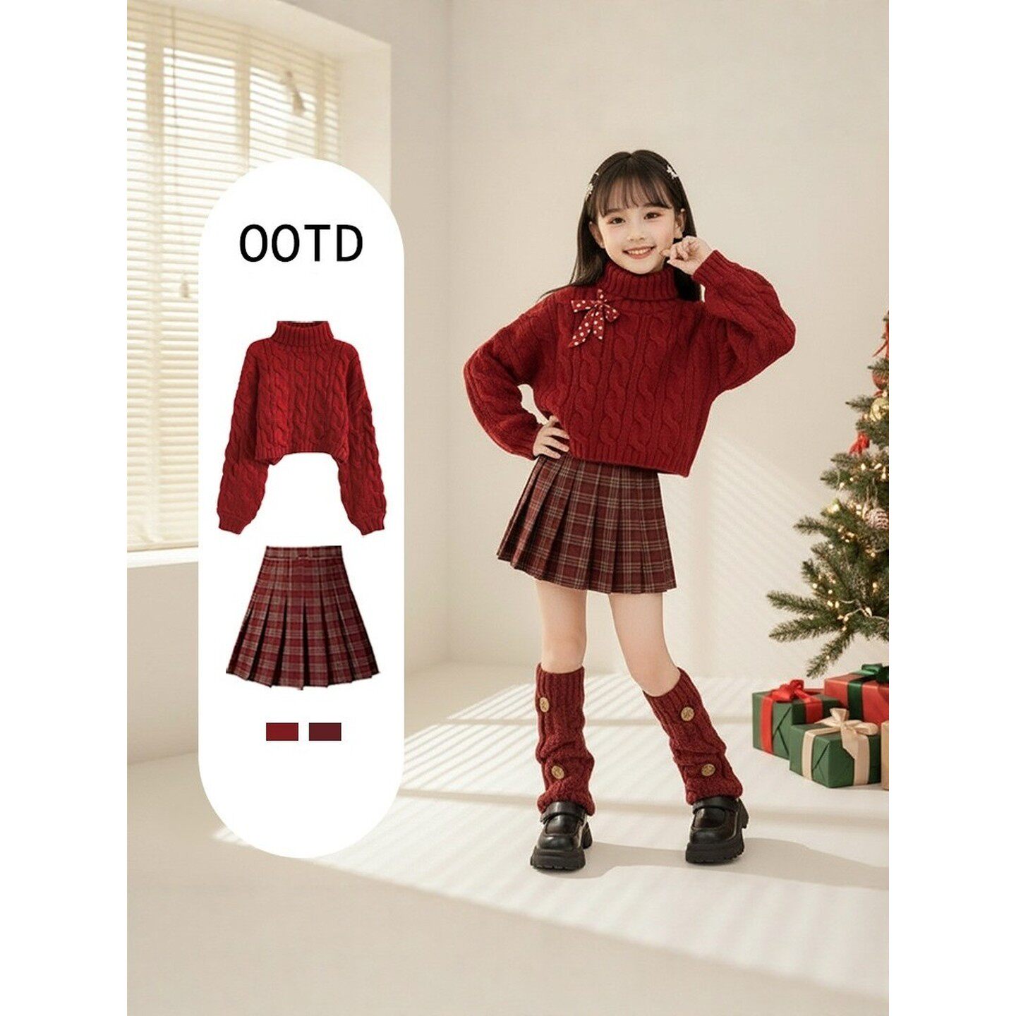 法国BADNUT女童套装秋冬2026新款儿童针织高领毛衣大童过年两件套