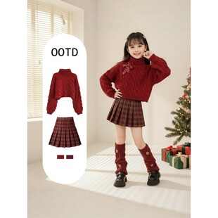 法国BADNUT女童套装秋冬2026新款儿童针织高领毛衣大童过年两件套