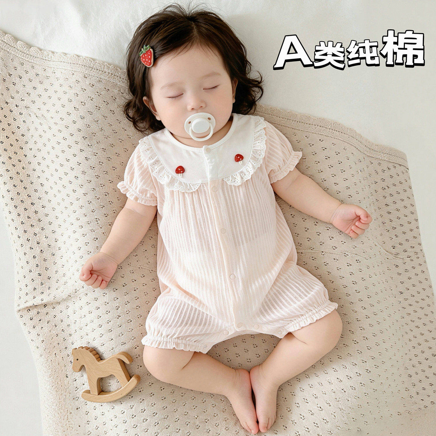韩国Uamtor婴儿短袖连体衣夏季薄款女宝宝哈衣爬服纯棉透气外出服