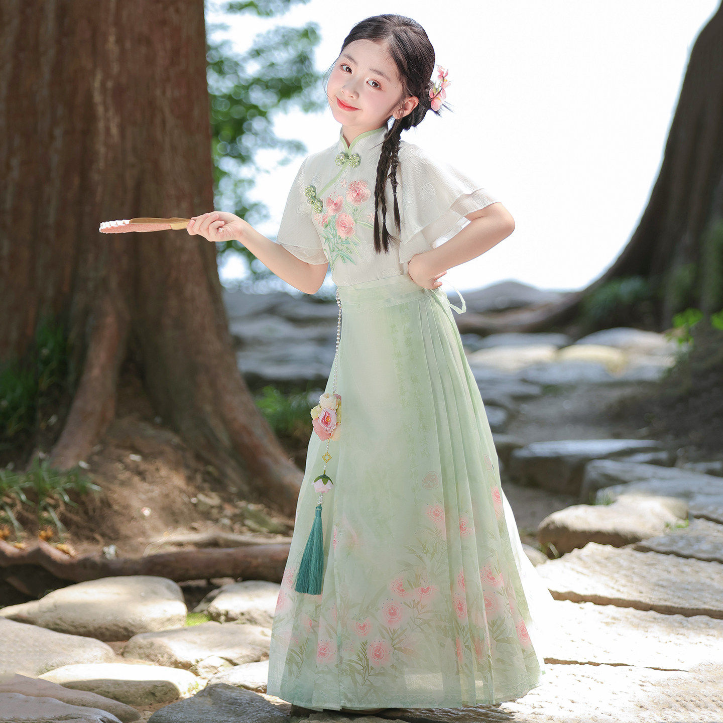 女童2026夏季新款古装汉服马面裙套装女童国风小女孩古风薄款唐装
