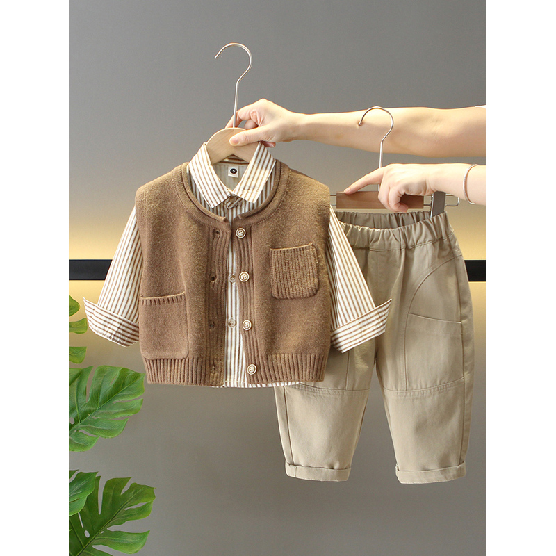 英国NextRoad男童套装春秋装儿童秋季毛衣马甲三件套宝宝酷帅时髦