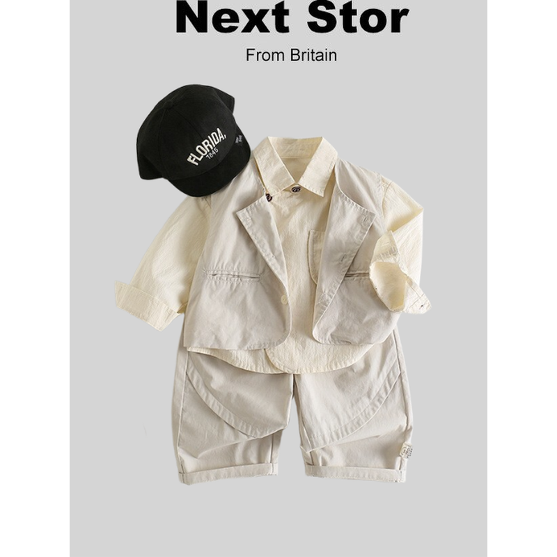 英国netx Stor 男童春秋季套装2025新款男宝宝马甲衬衫裤子三件套