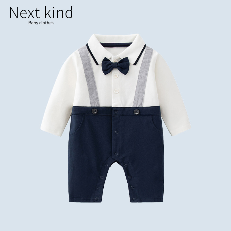 现货netx kind春装衣服新生儿男宝宝百天周岁满月连体哈衣外出服