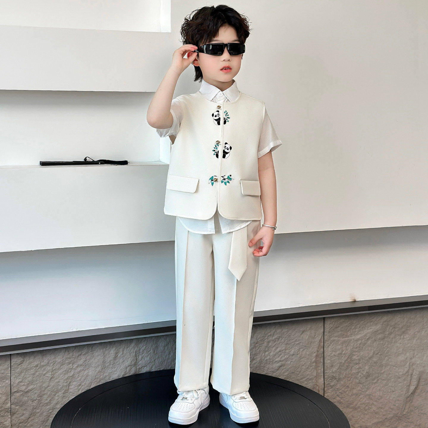 法国Uamtor男童礼服夏季儿童闪亮西服花童西装套装男孩中式演出服