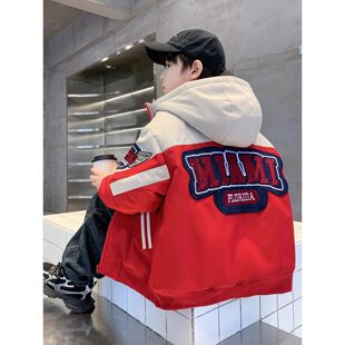 法国BADNUT男童棒球服秋冬款2025新款儿童夹棉加厚中大童连帽外套