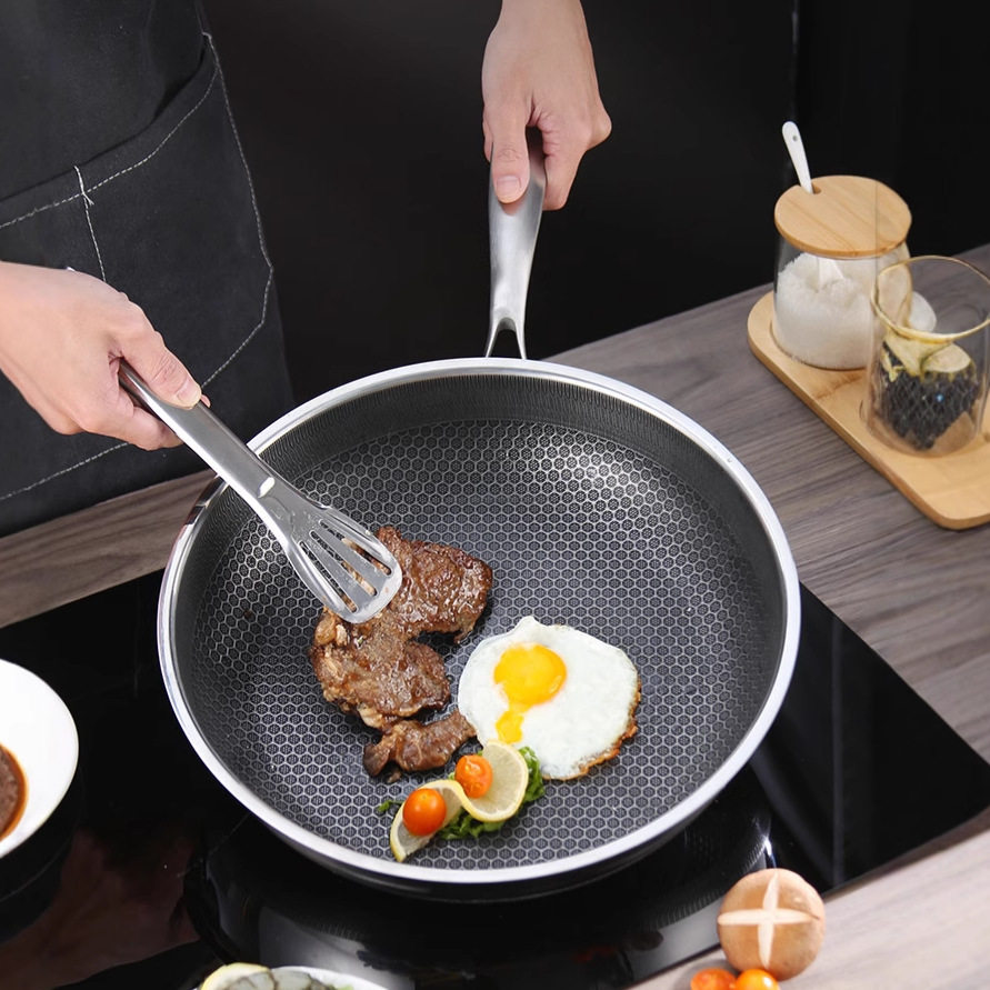 不锈钢蜂窝煎锅不粘锅全