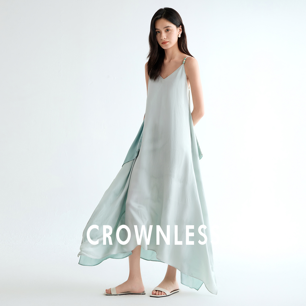 新中式竹纹/条纹印花真丝人丝裙