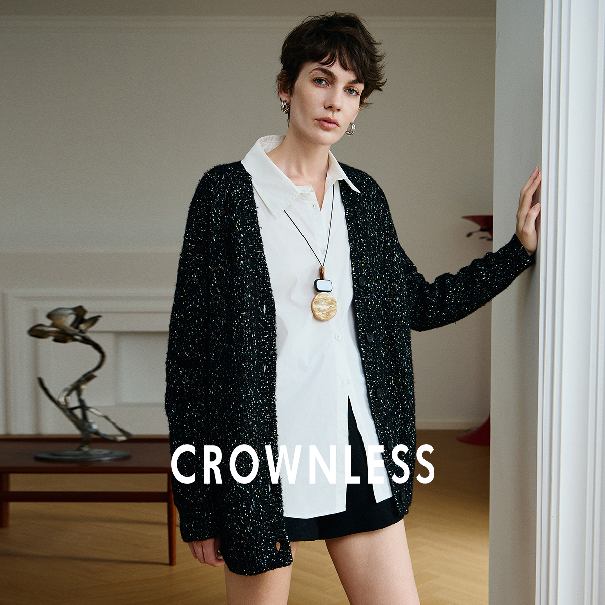 CROWNLESS重磅香风羊毛彩点花纱