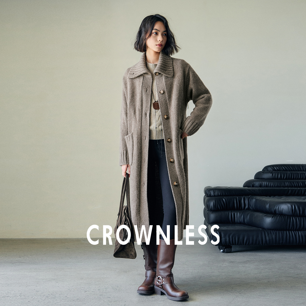 复古粗针长开衫毛衣女