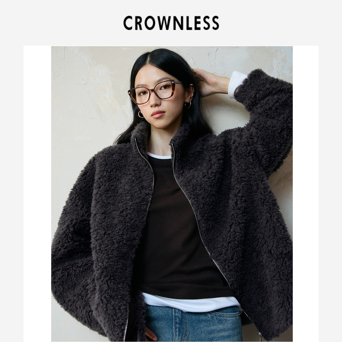 CROWNLESS未冕25秋冬新立体颗粒绵羊毛松弛立领廓形皮草短外套女,女装/女士精品,短外套,淘宝优惠券,粉丝福利购,淘宝优惠卷