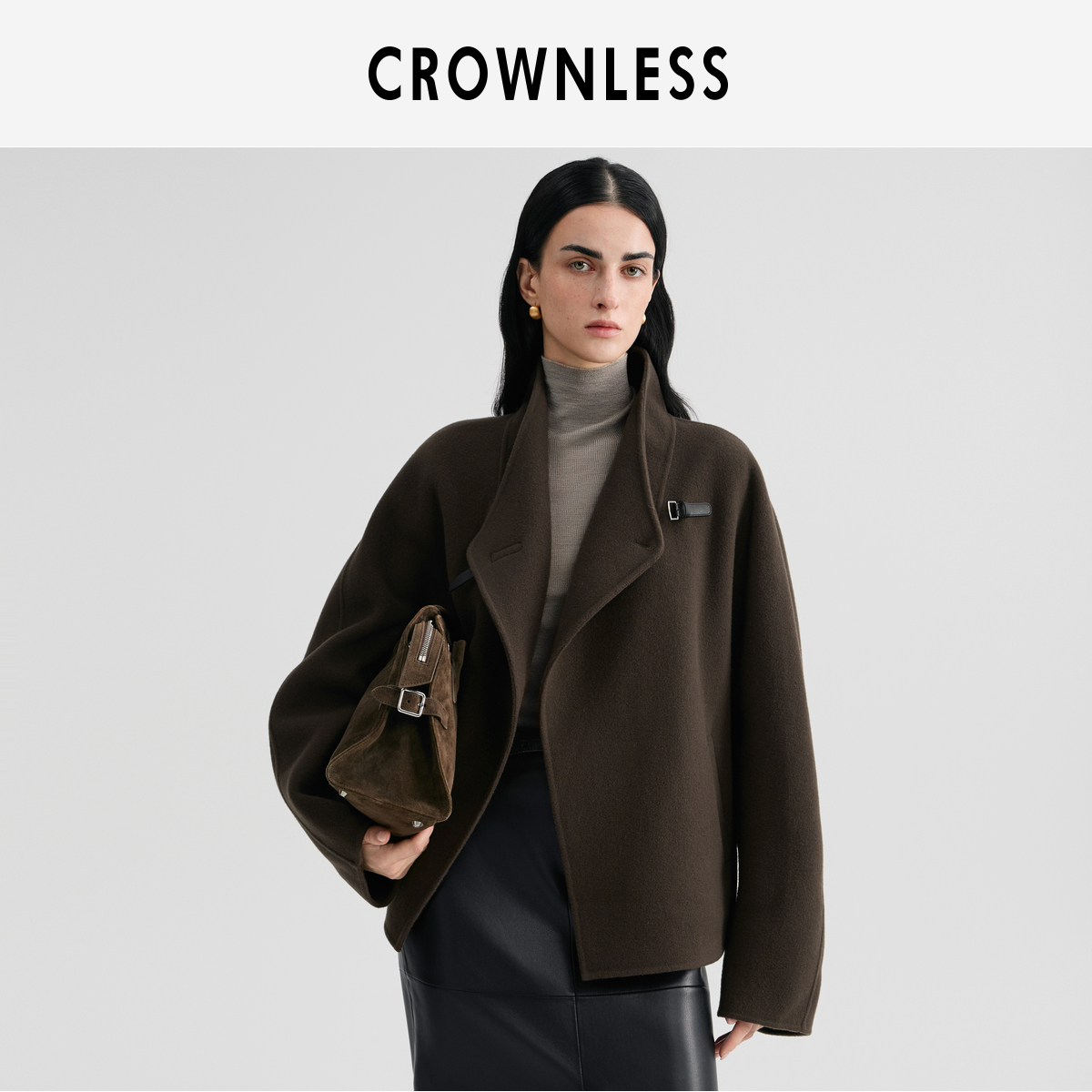 造型皮袢 斗篷廓形 含羊绒双面呢