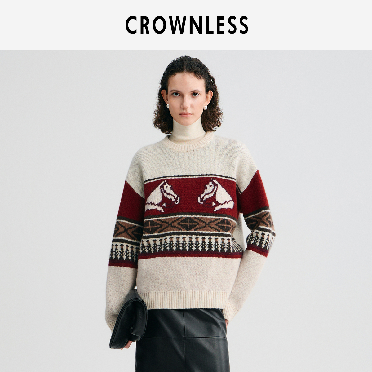 复古白马芝麻点提花 宽松版型 粗针羊毛纱