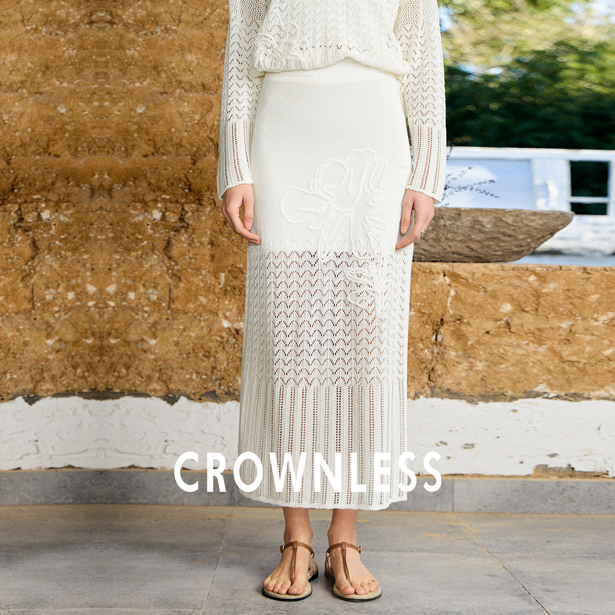未冕和纸纱镂空直筒针织半裙