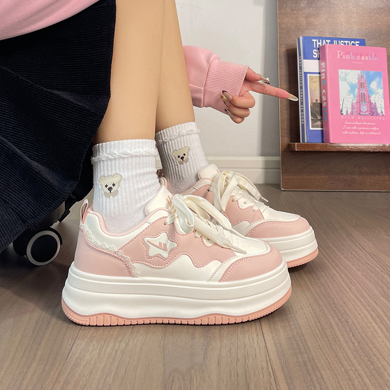 回力粉色星星厚底板鞋