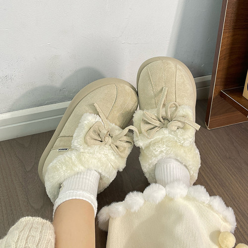 回力毛绒蝴蝶结雪地靴女冬季新款