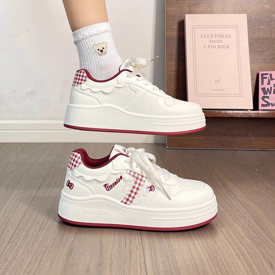 回力红色蕾丝厚底小白鞋