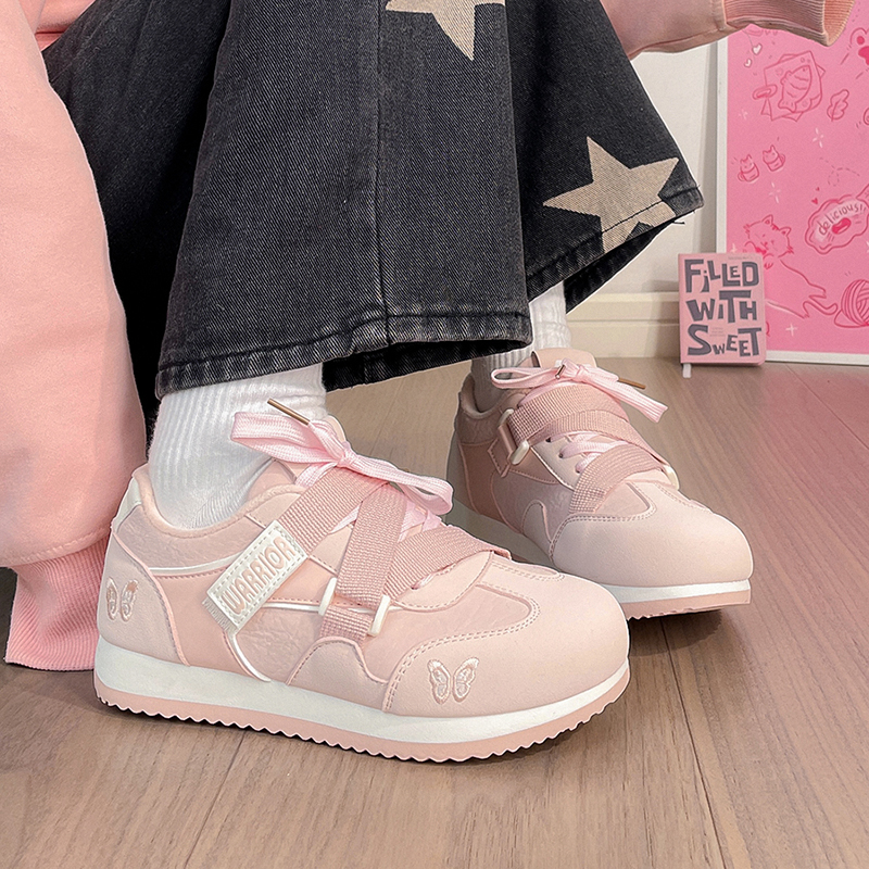 回力冬季新款加绒加厚粉色德训鞋