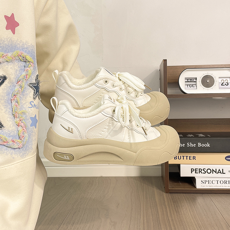 回力丑萌大头鞋厚底鞋子冬季新款加绒保暖小众轻便奶fufu小白鞋子