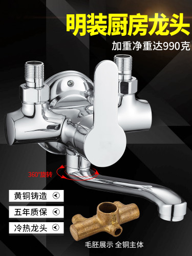 全铜明装厨房冷热水龙头洗