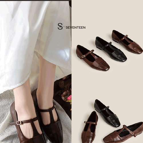 SV17 SEVENTEEN 双色水洗牛皮小众玛丽珍单鞋